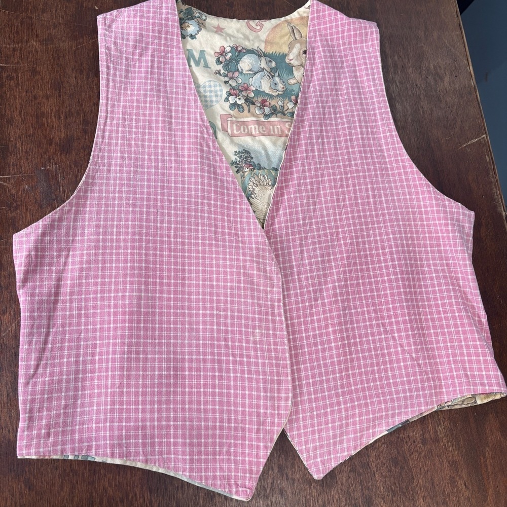 Vintage Handmade Farm Animal Vest Women Large Cottage Prairie Folk Novelty Indie - Picture 3 of 7